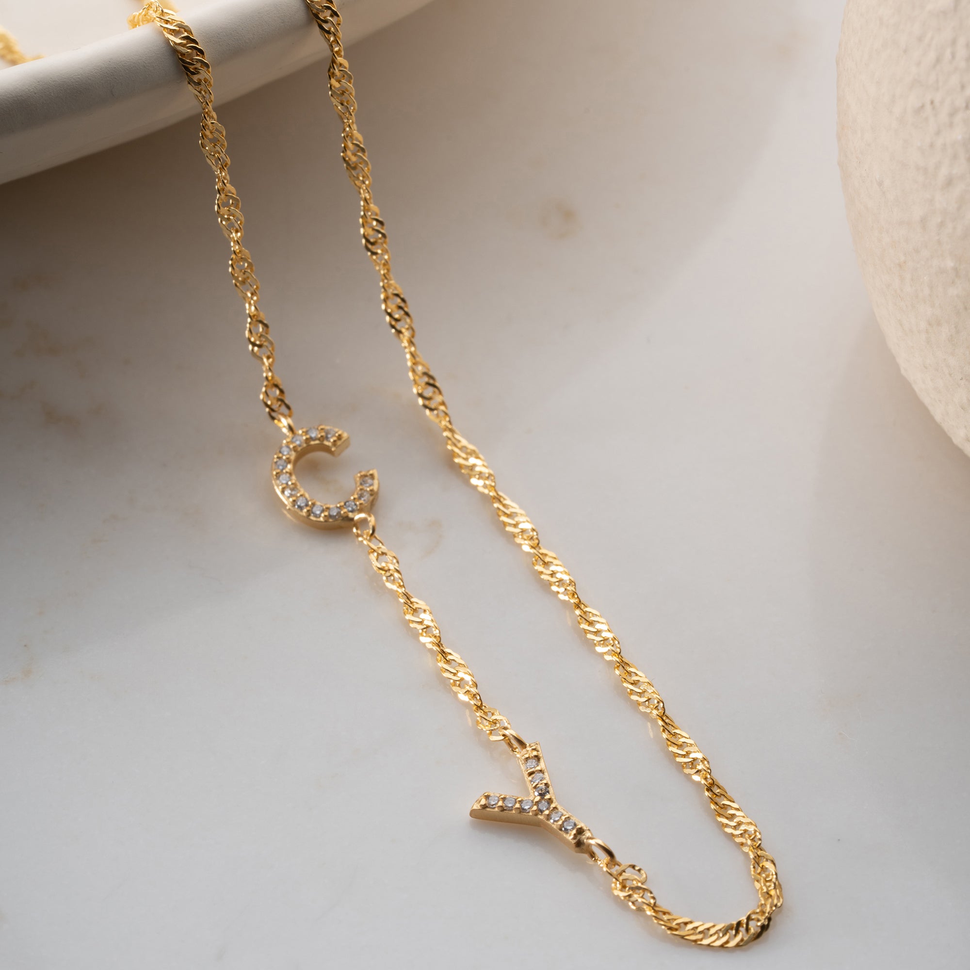 SINGAPUR DUO ZIRKONIA BUCHSTABEN HALSKETTE | 925 SILBER