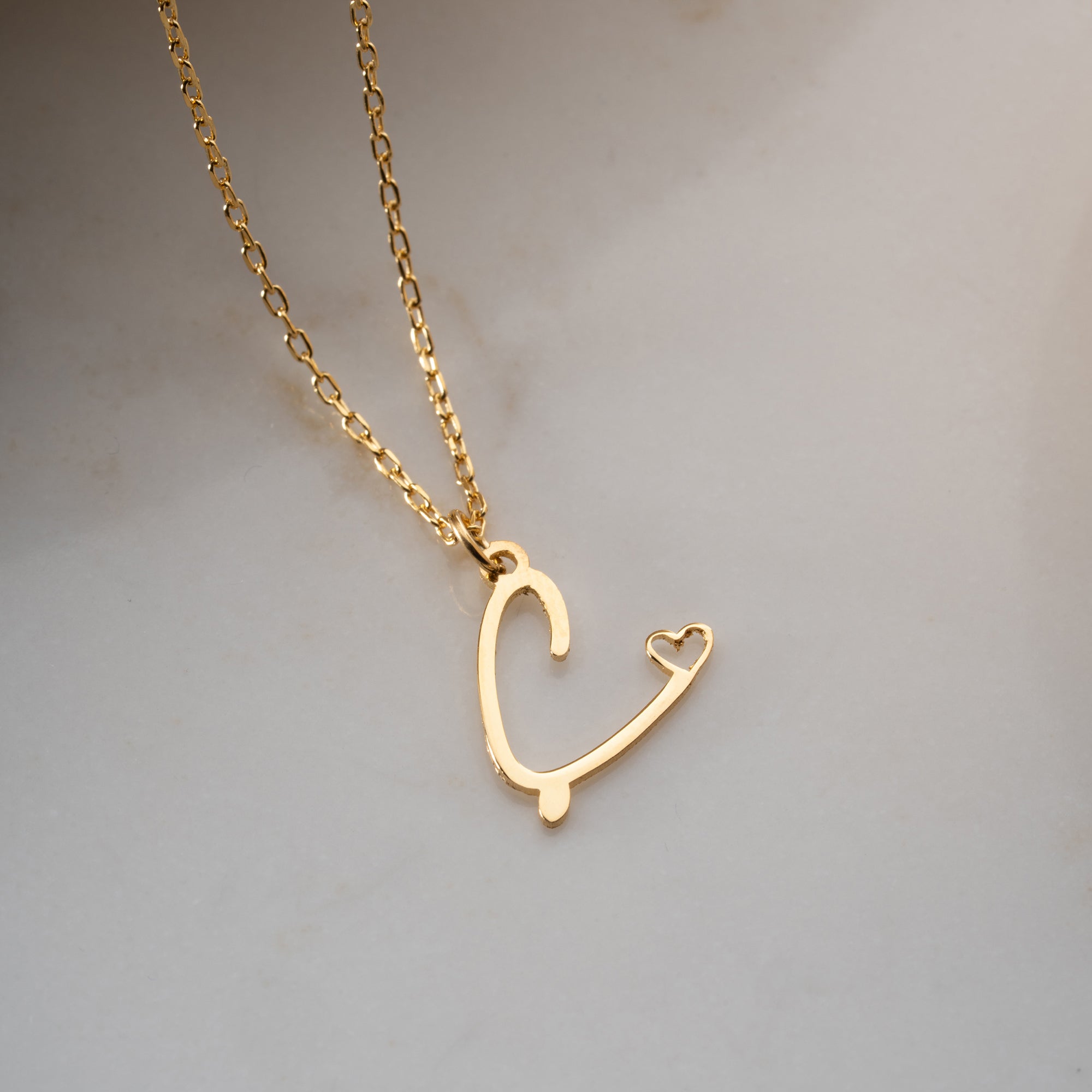 LARGE LETTER NECKLACE WITH MINI HEART | 925 SILVER