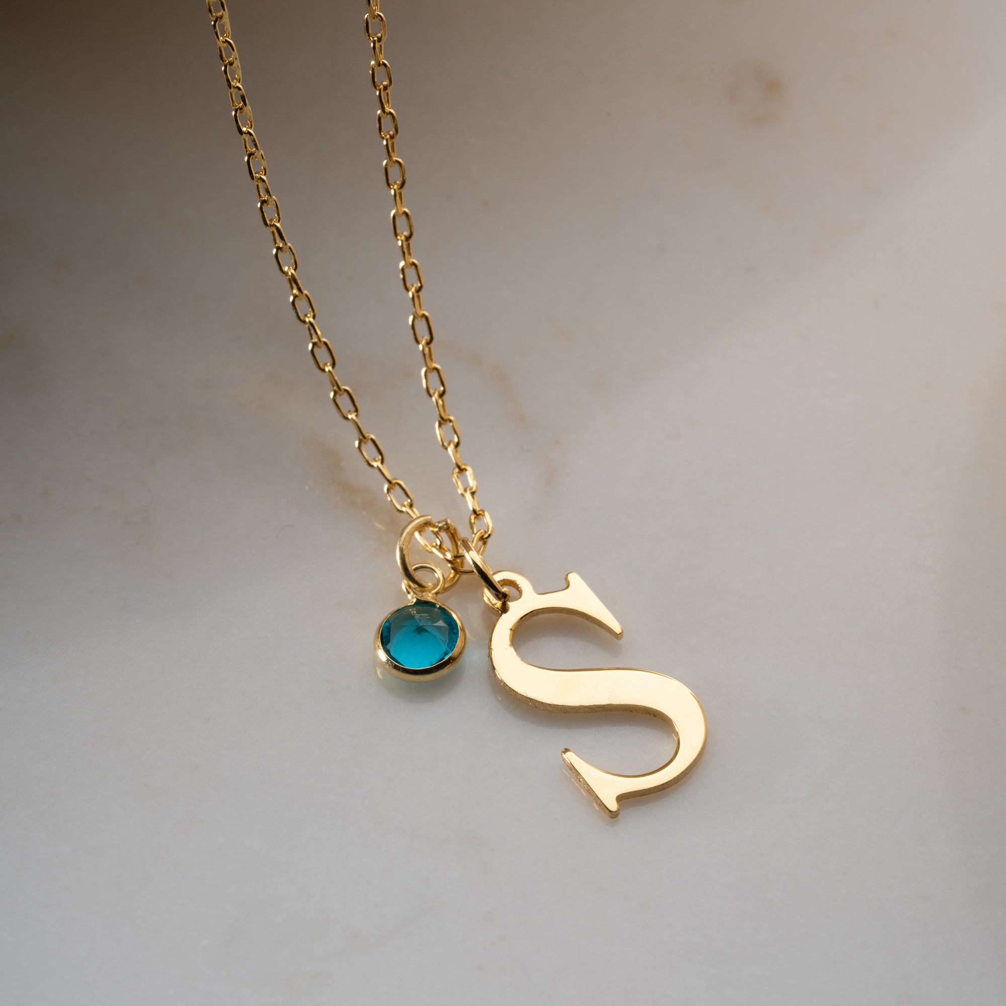Birthstone Initial Necklace | 925 Silver
