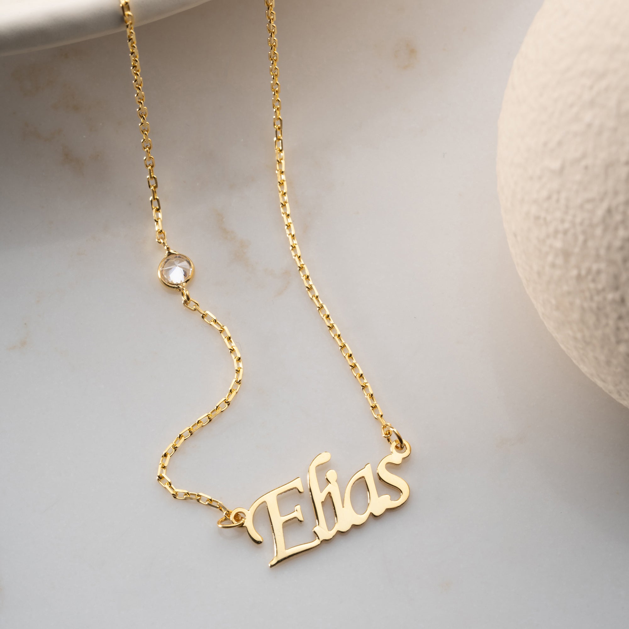 HORIZONTAL NAME NECKLACE WITH STONE - 925 SILVER