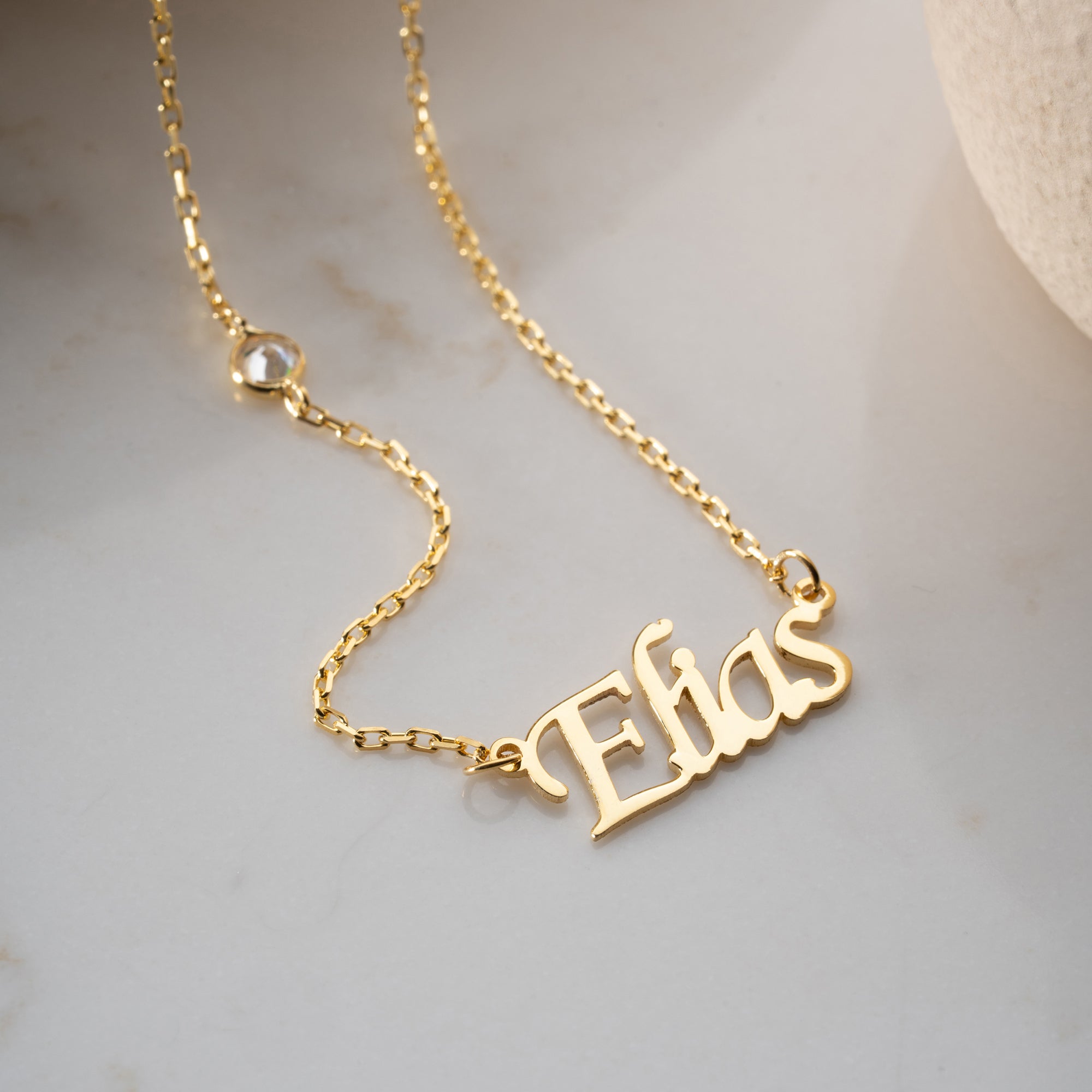 HORIZONTAL NAME NECKLACE WITH STONE - 925 SILVER