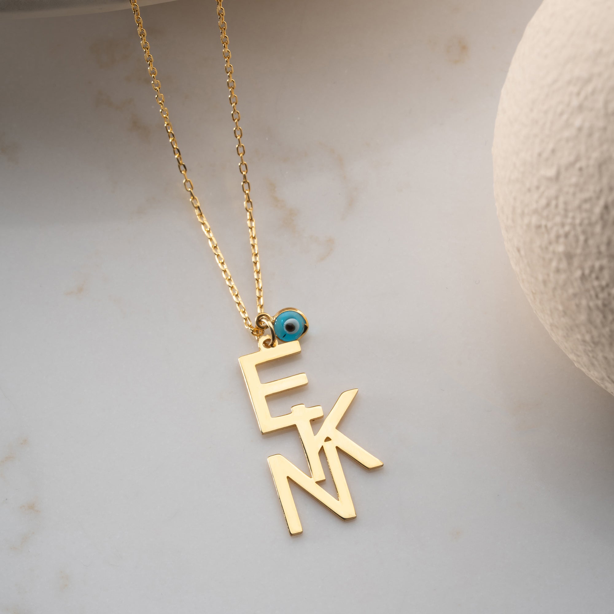 TRIO INITIALEN NECKLACE MIT NAZAR | 925 SILBER