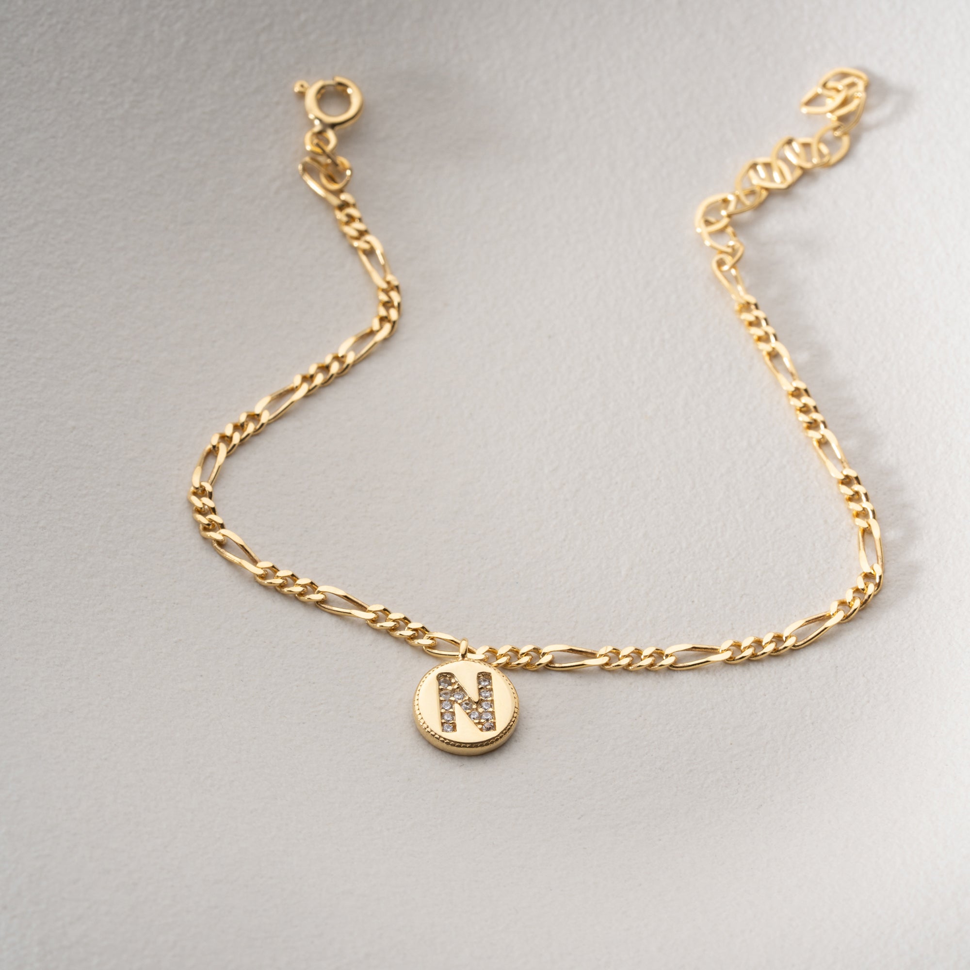 ZIRKONIA PLÄTTCHEN BUCHSTABEN ARMKETTE | 925 SILBER