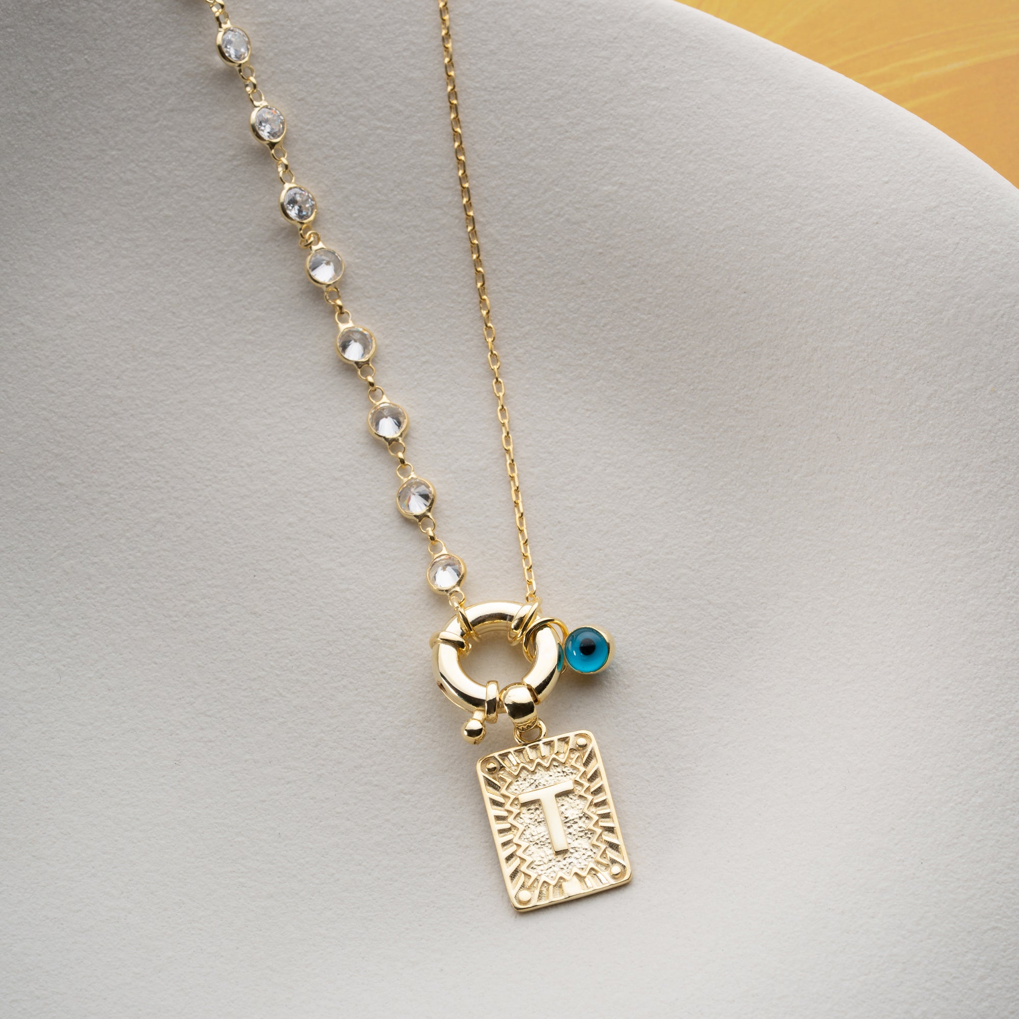 Chain Design Iced Buchstabe mit Nazar - 925 SILBER