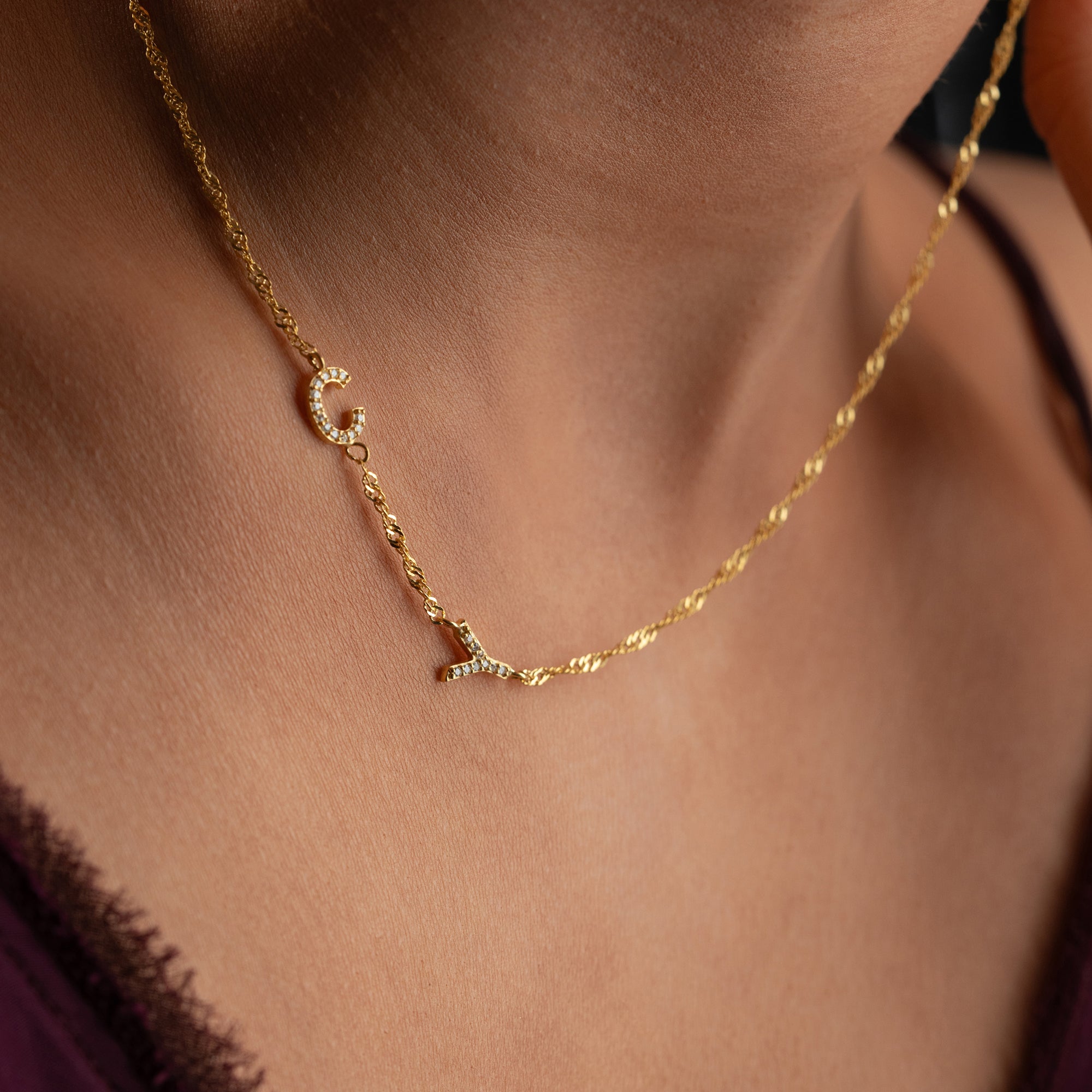 SINGAPUR DUO ZIRKONIA BUCHSTABEN HALSKETTE | 925 SILBER