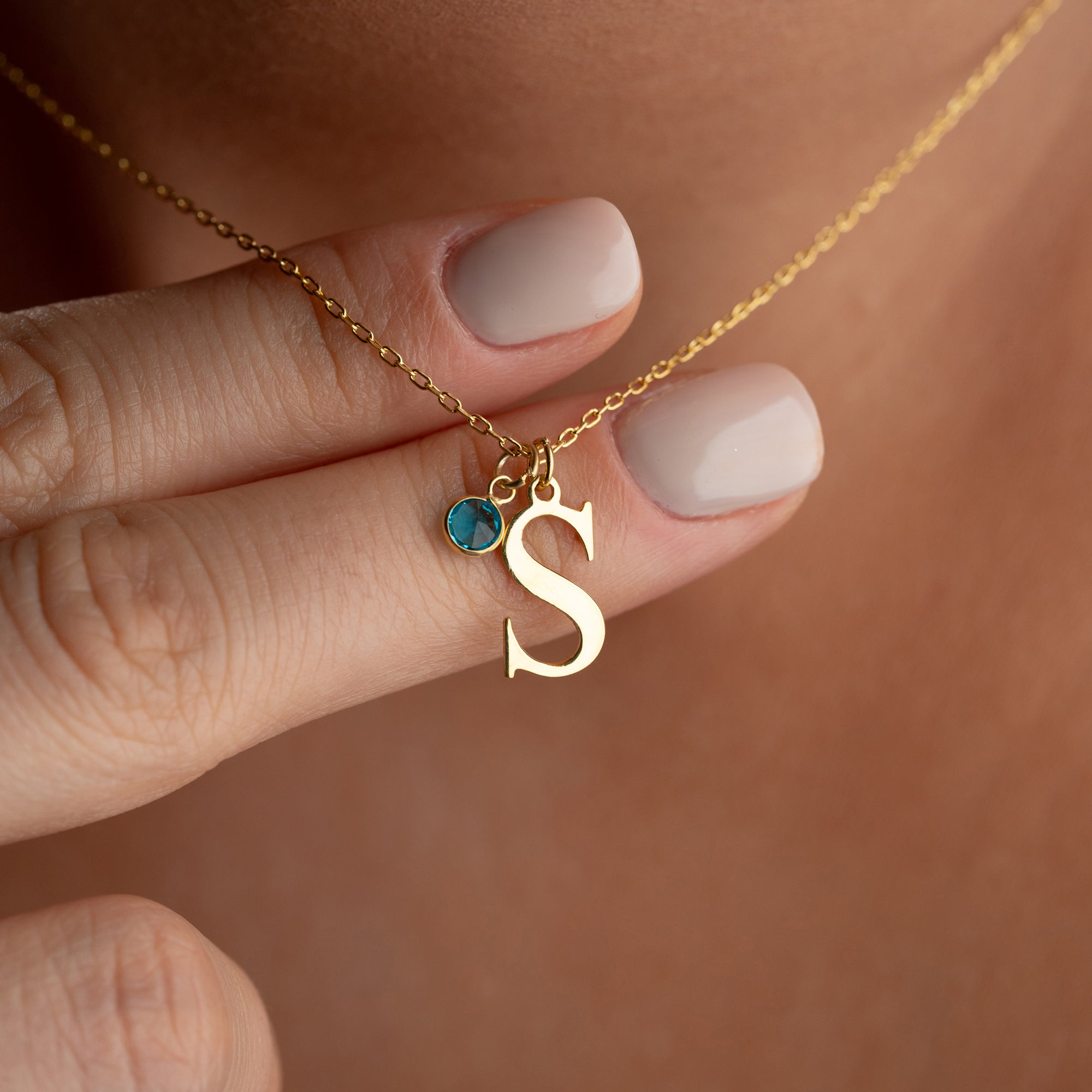 Birthstone Initial Necklace | 925 Silver