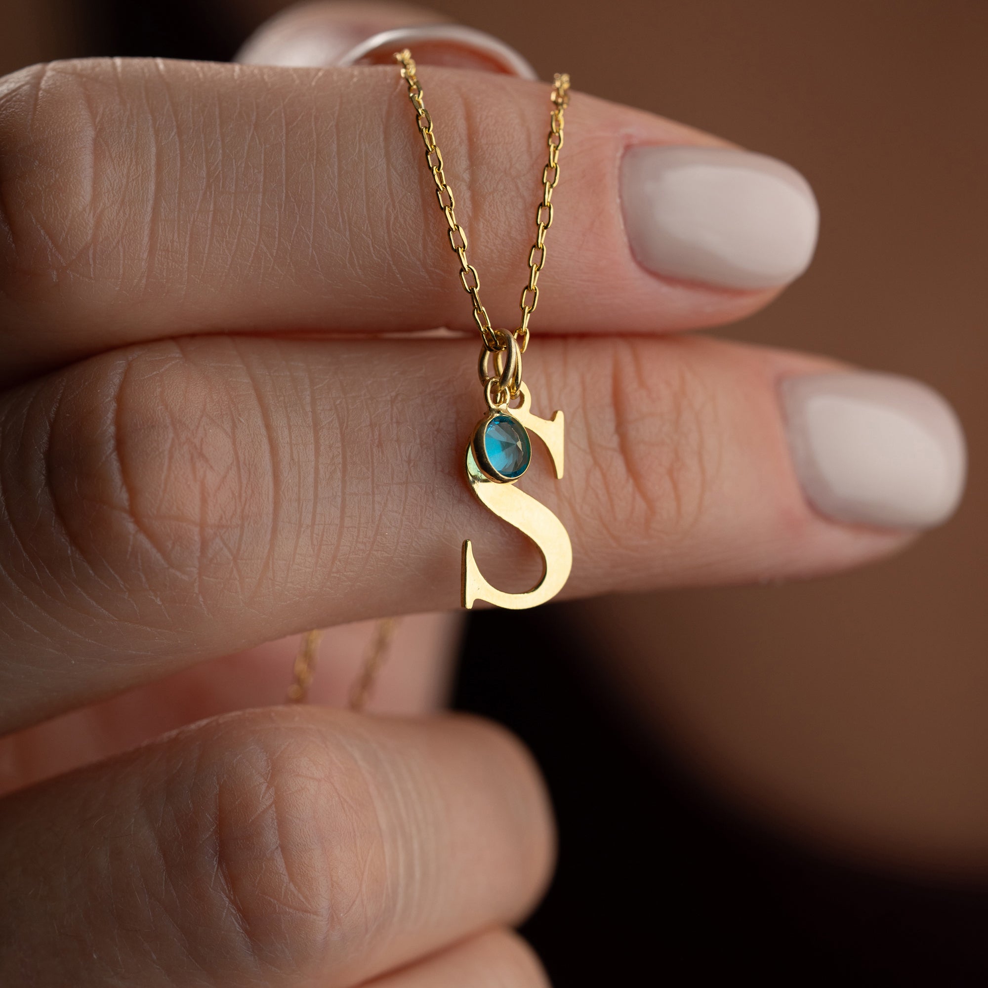 Birthstone Initial Necklace | 925 Silver