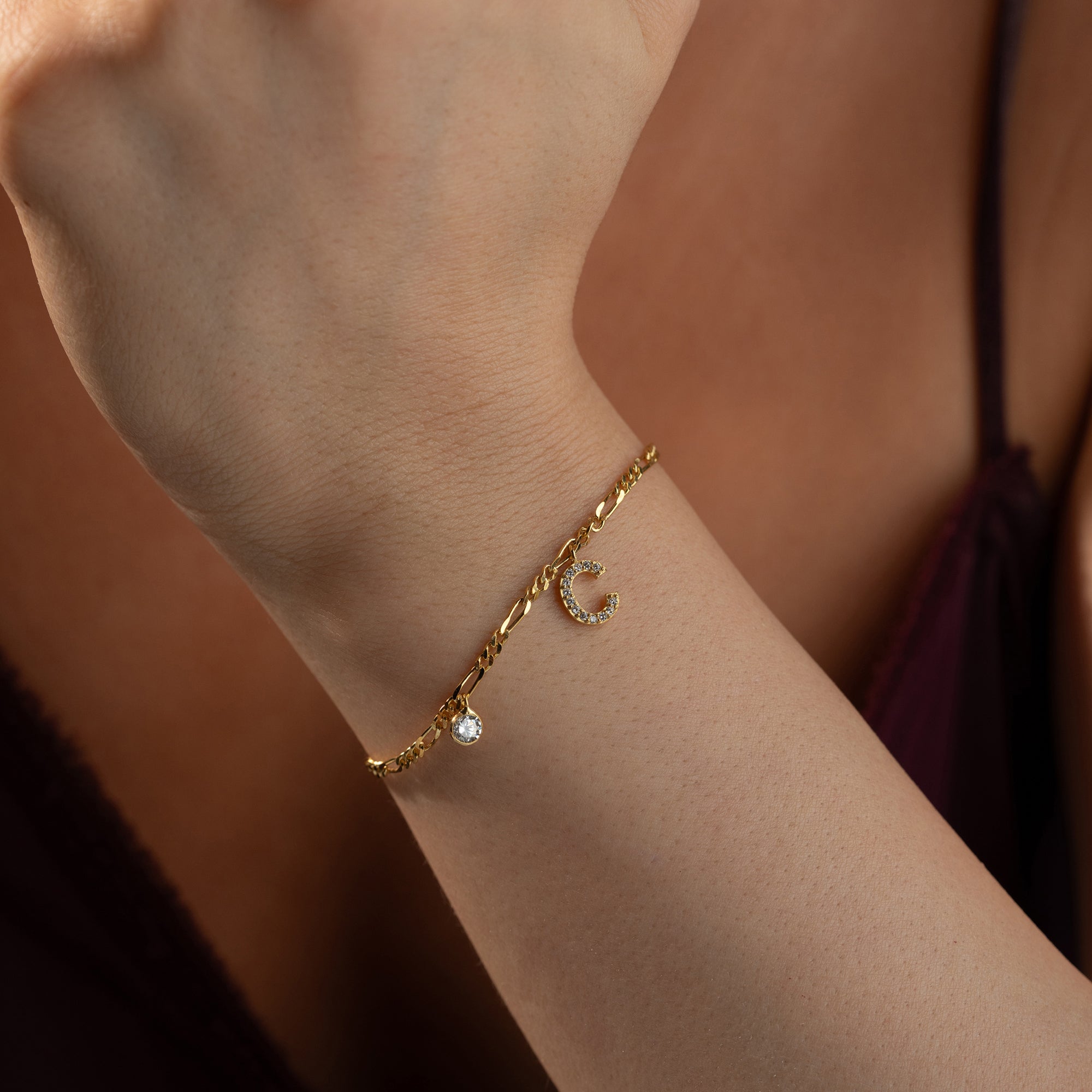 FIGARO ZIRCONIA BRACELET WITH LETTER | 925 SILVER