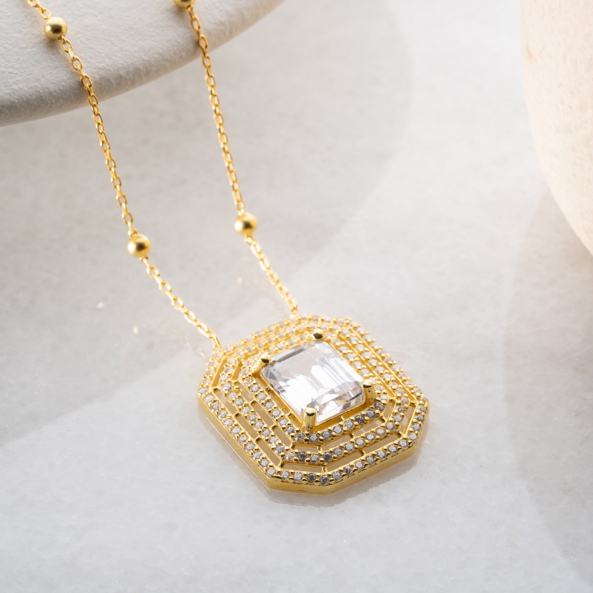 BAGUETTE HALSKETTE MIT KUGELKETTE| 925 SILBER