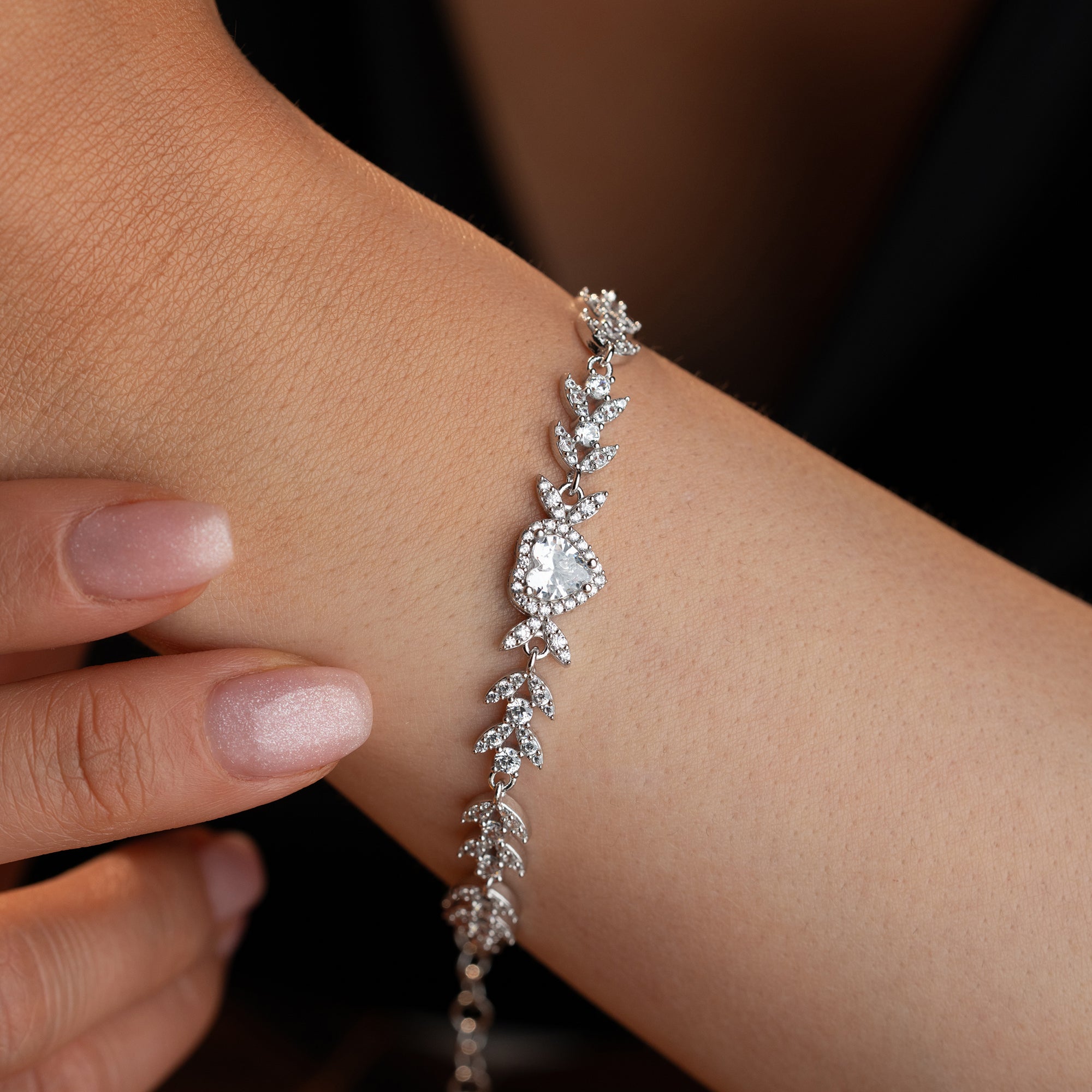 HERZ MIT BLUMENMOTIV ARMREIFE | 925 SILBER