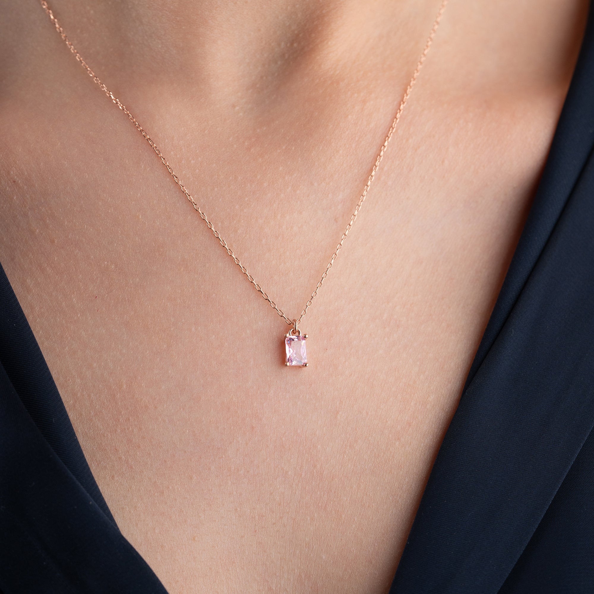 ROSA BAGUETTE HALSKETTE | 925 SILBER