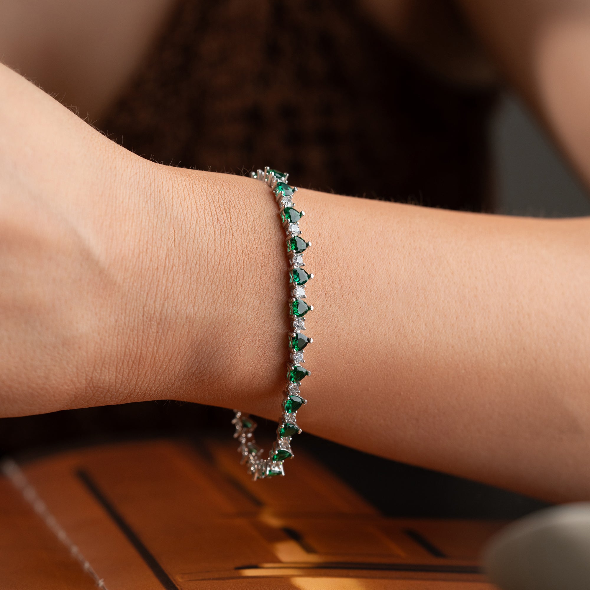 GRÜNER HERZ ARMKETTE | 925 SILBER