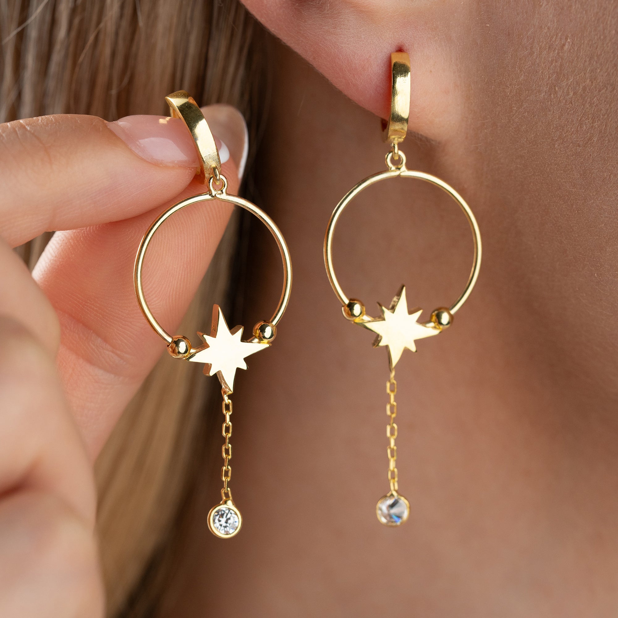 GOLDENER STERN OHRRINGE | 925 SILBER