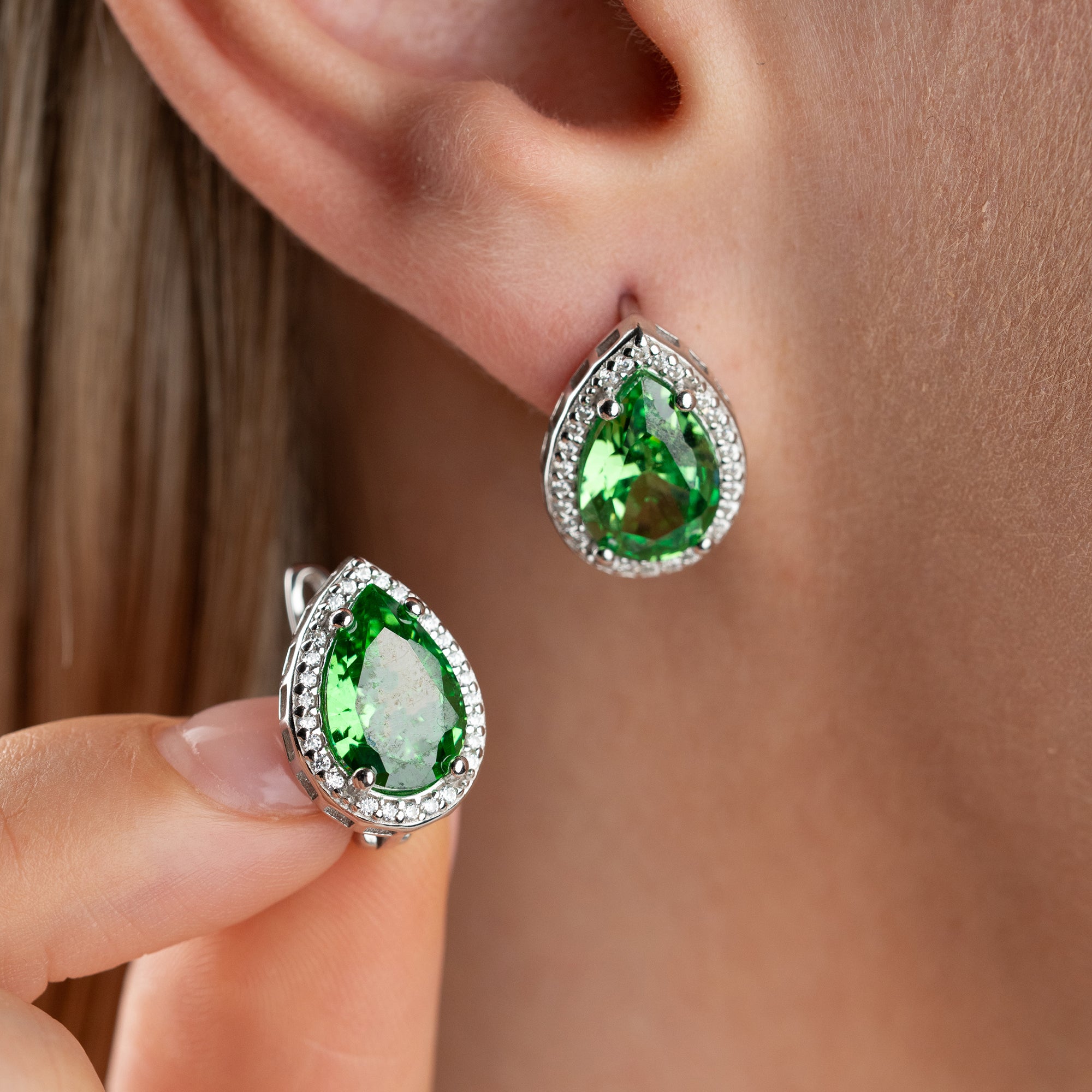 DROP SMARAGDSTEIN OHRRINGE | 925 SILBER
