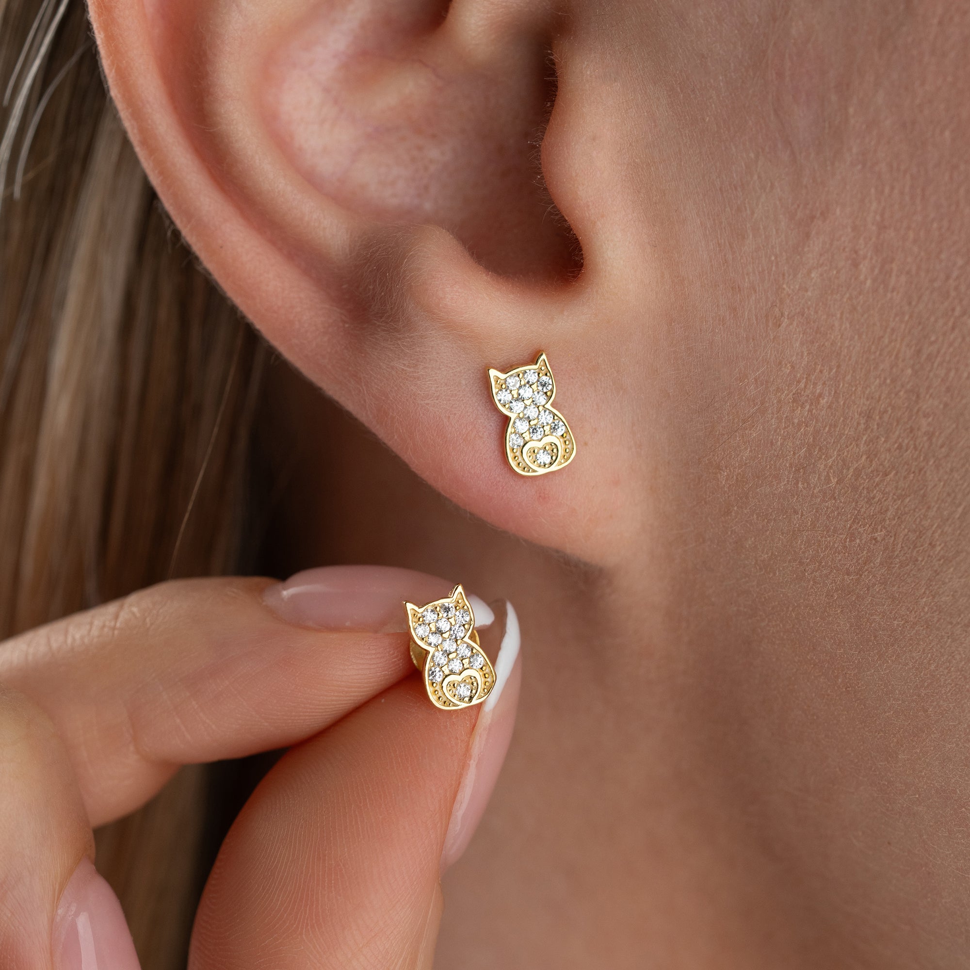STEINIGE KATZE OHRRINGE | 925 SILBER