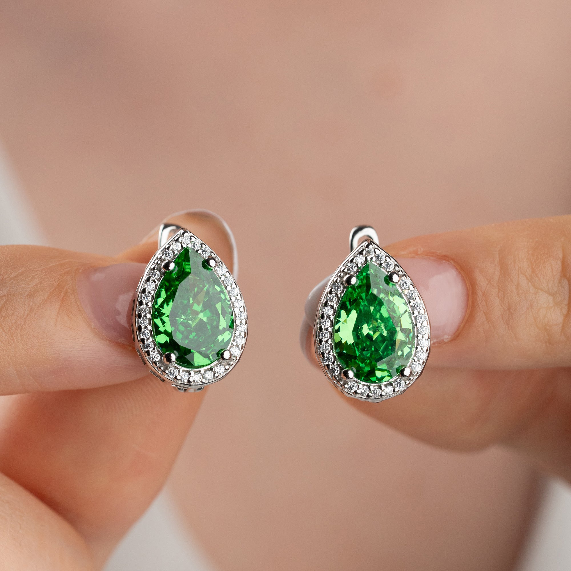 DROP SMARAGDSTEIN OHRRINGE | 925 SILBER