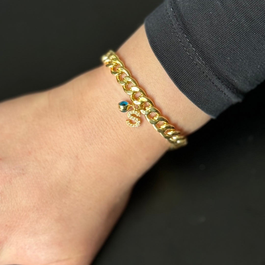 BIG GOURMET ARMBAND MIT INITIALEN UND NAZAR | 925 SILBER