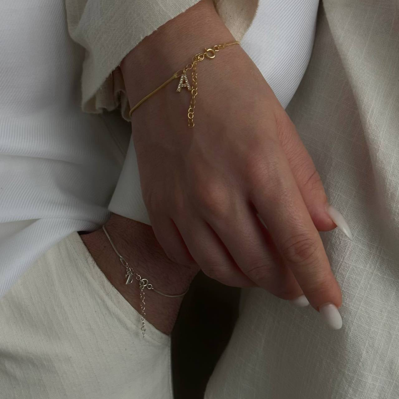 SLIM SNAKE SKIN BUCHSTABEN PARTNERARMBAND | 925 SILBER