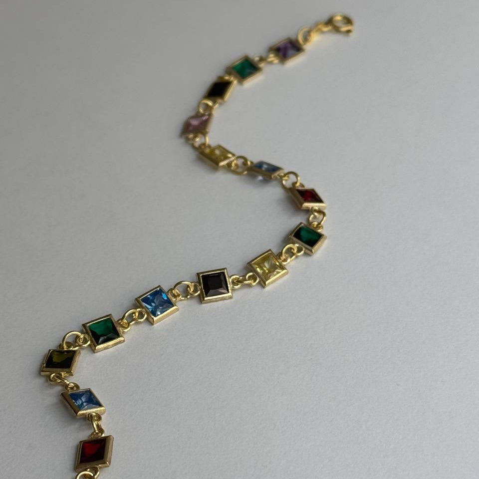 QUADRATISCHER STEIN BUNTES ARMBAND | 925 SILBER