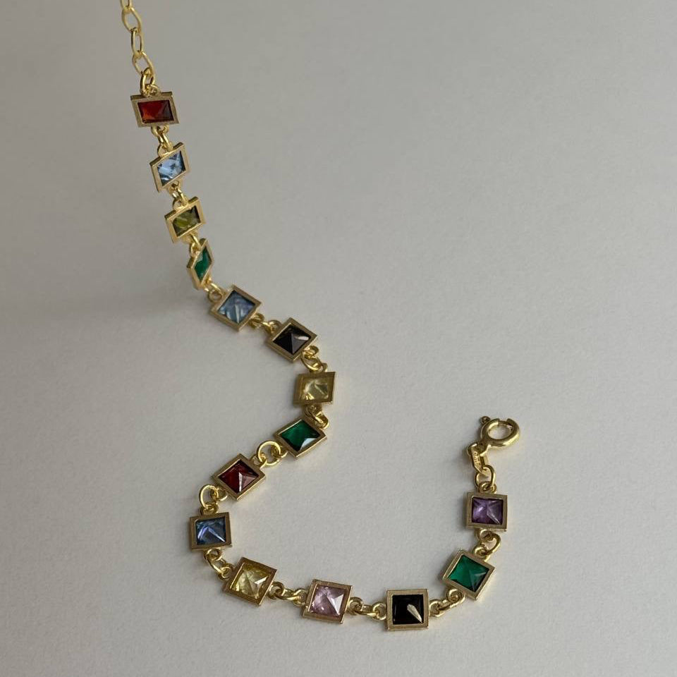 QUADRATISCHER STEIN BUNTES ARMBAND | 925 SILBER