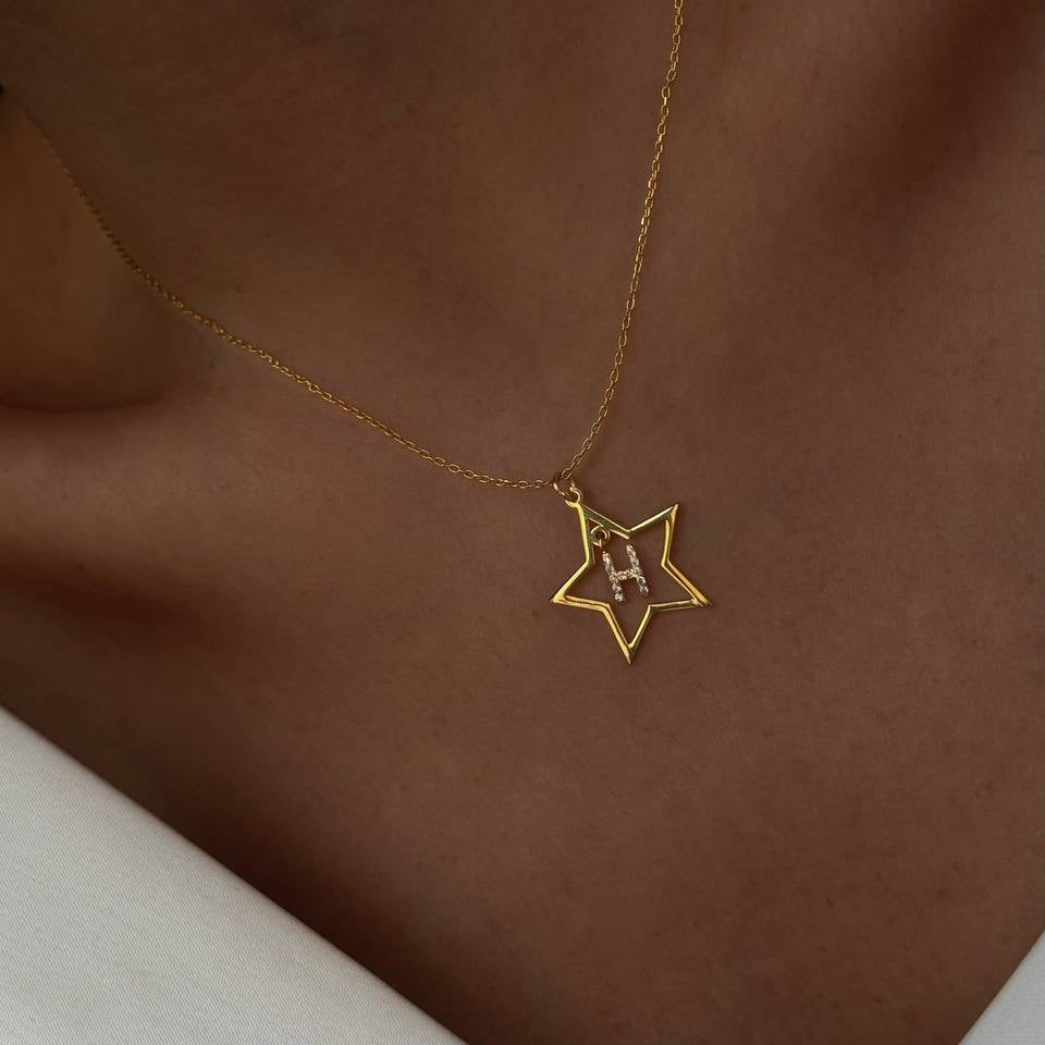 Zirconium Star Letter Necklace | 925 Silver