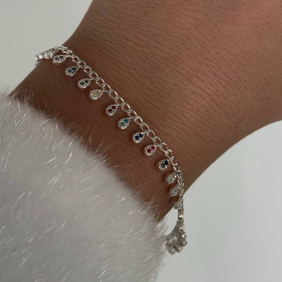 MINI FARBIGES ZIRKONSTEIN | TROPFENARMBAND | 925 SILBER