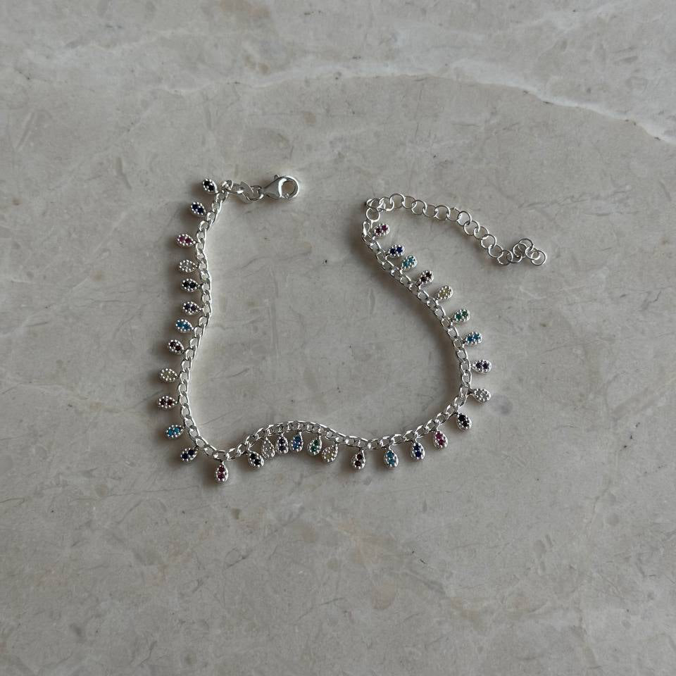 MINI FARBIGES ZIRKONSTEIN | TROPFENARMBAND | 925 SILBER