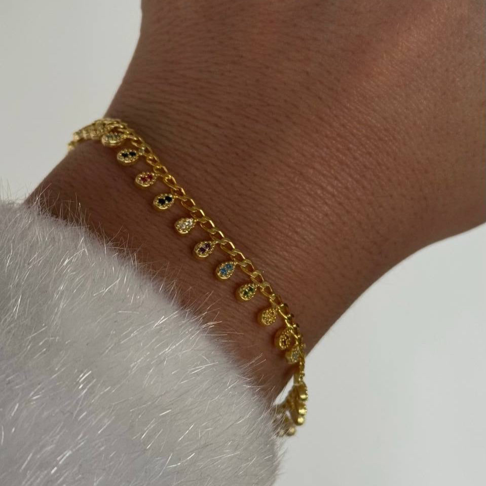 MINI FARBIGES ZIRKONSTEIN | TROPFENARMBAND | 925 SILBER