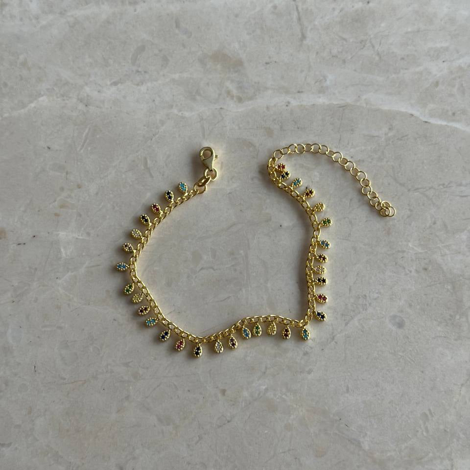 MINI FARBIGES ZIRKONSTEIN | TROPFENARMBAND | 925 SILBER