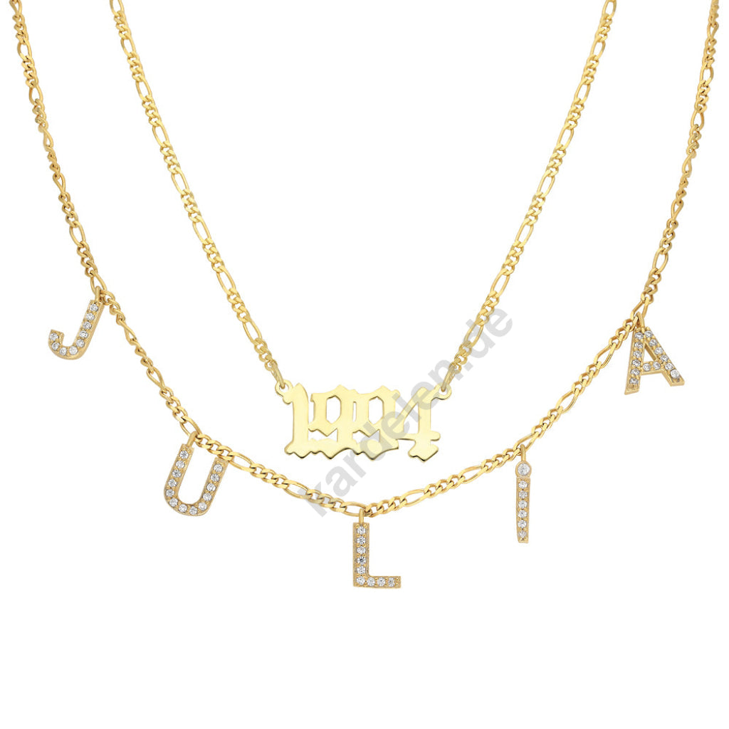 Chocker Namenskette mit Zirkonia & Jahreszahl Halskette (8393127690583)