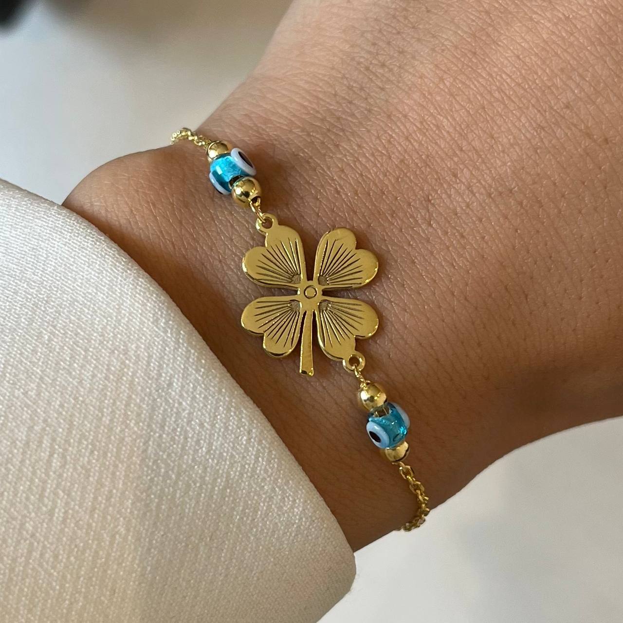 Kleeblatt Armkette mit Nazar (8069467144494)