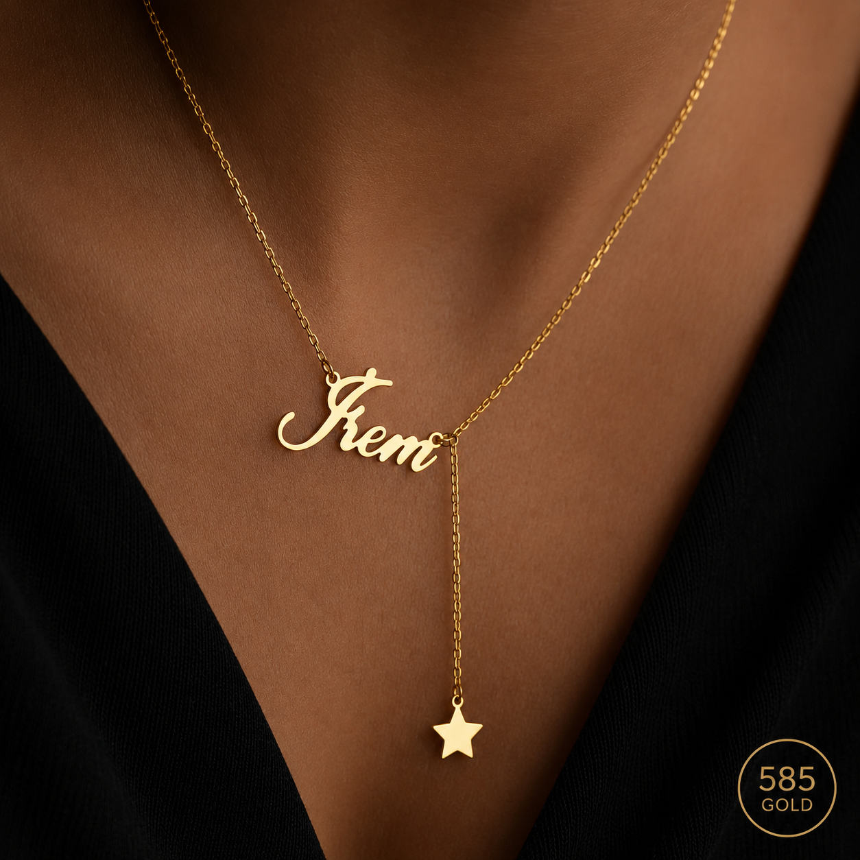 WAAGERECHT STERN NAMENSKETTE | 14K GOLD