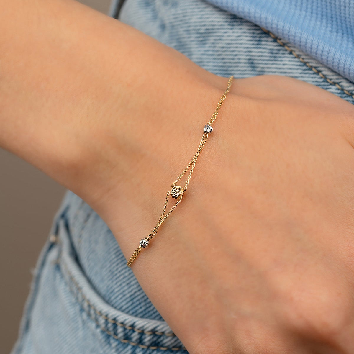 DOPPELTE KETTE DORICA ARMKETTE | 14K GOLD