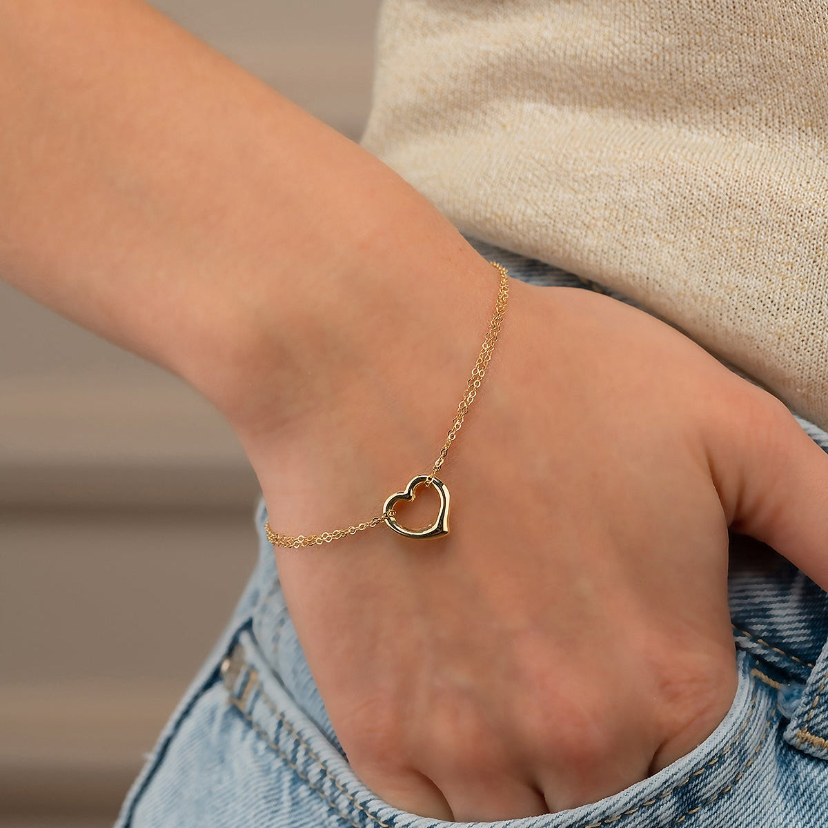 DOPPELHERZ-KETTENARMBAND FÜR DAMEN ARMKETTE | 14K GOLD