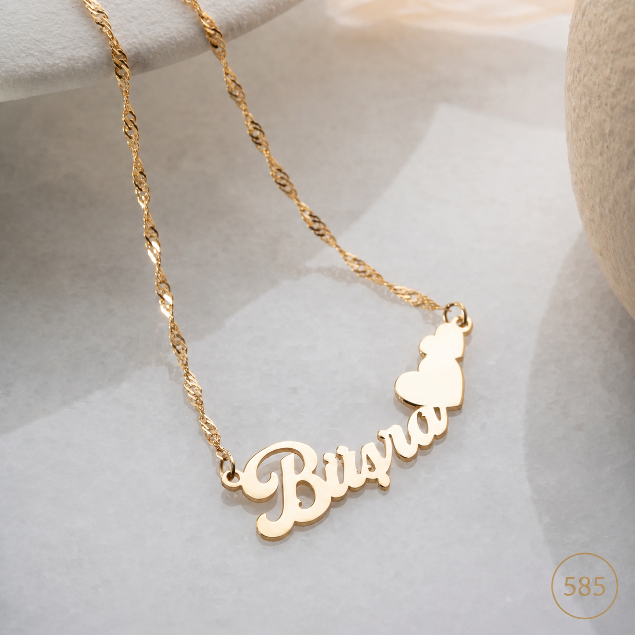 WAAGERECHT HERZ NAMENSKETTE | 14K GOLD