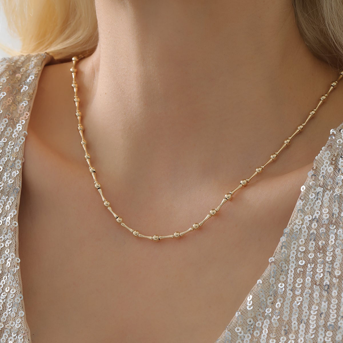 ITALIENISCHE KUGEL-KNOCHENKETTE HALSKETTE | 14K GOLD