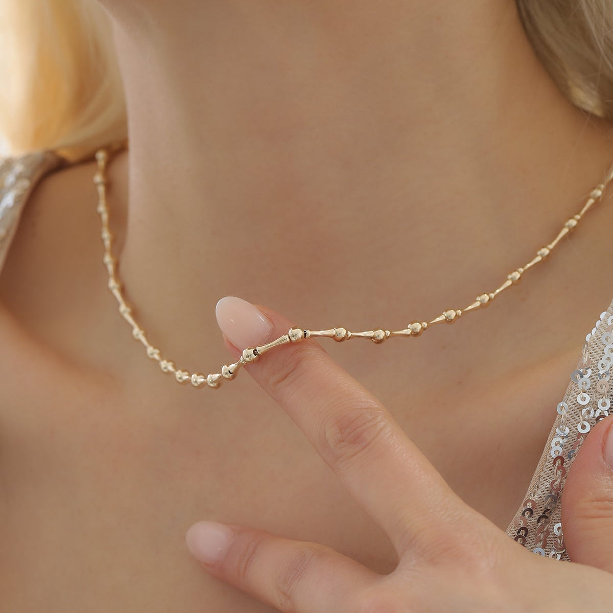 ITALIENISCHE KUGEL-KNOCHENKETTE HALSKETTE | 14K GOLD