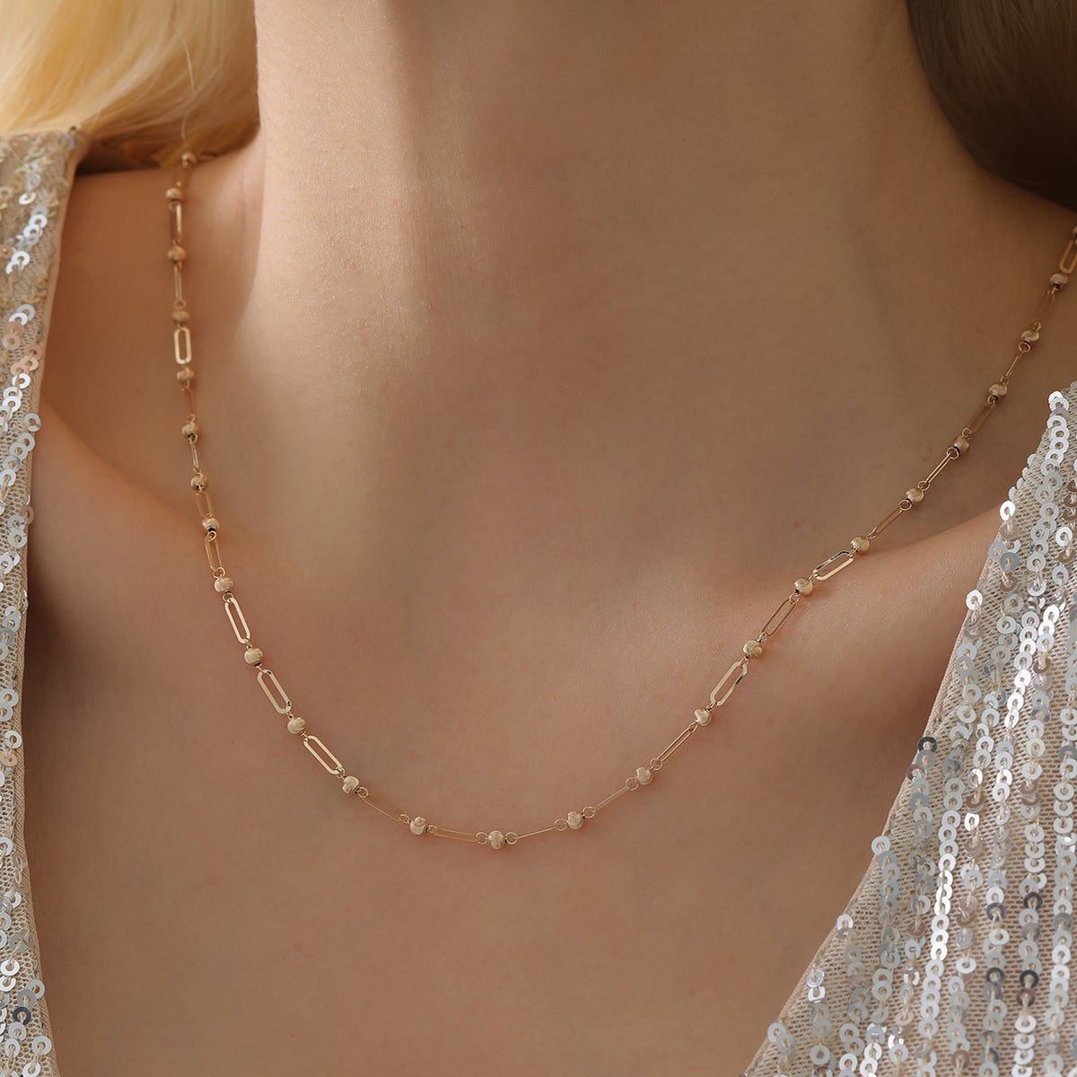 PAPERCLIP-KETTE MIT KUGELN HALSKETTE | 14K GOLD