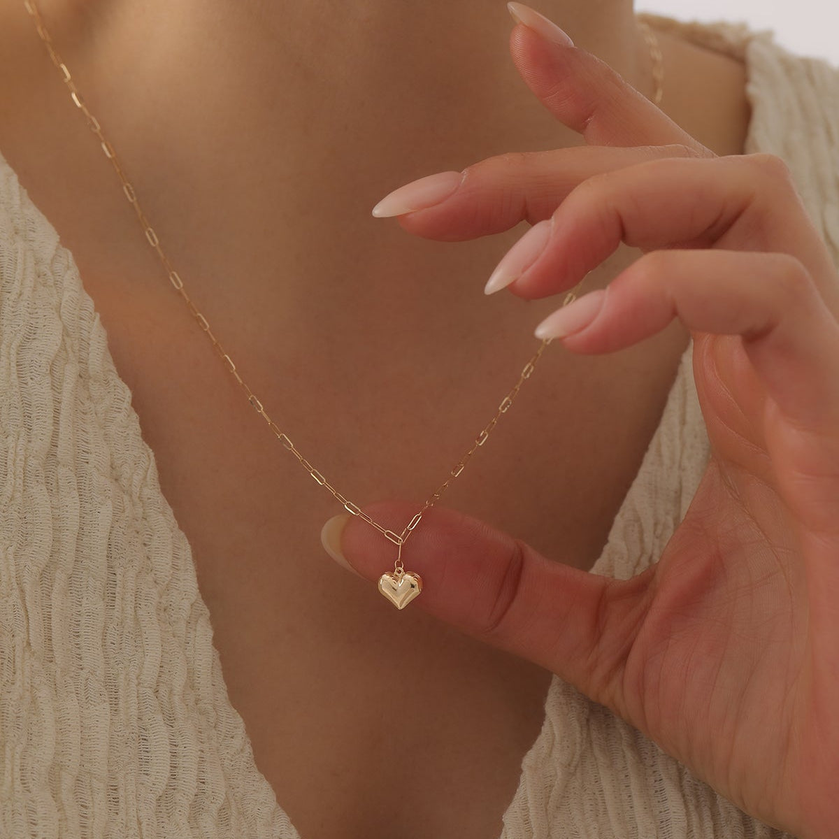 GEWÖLBTES HERZ MIT MINI-PAPERCLIP HALSKETTE | 14K GOLD