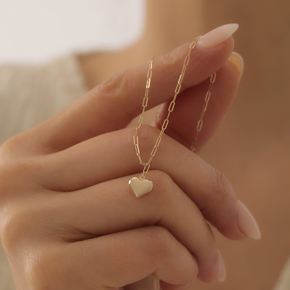 GEWÖLBTES HERZ MIT MINI-PAPERCLIP HALSKETTE | 14K GOLD