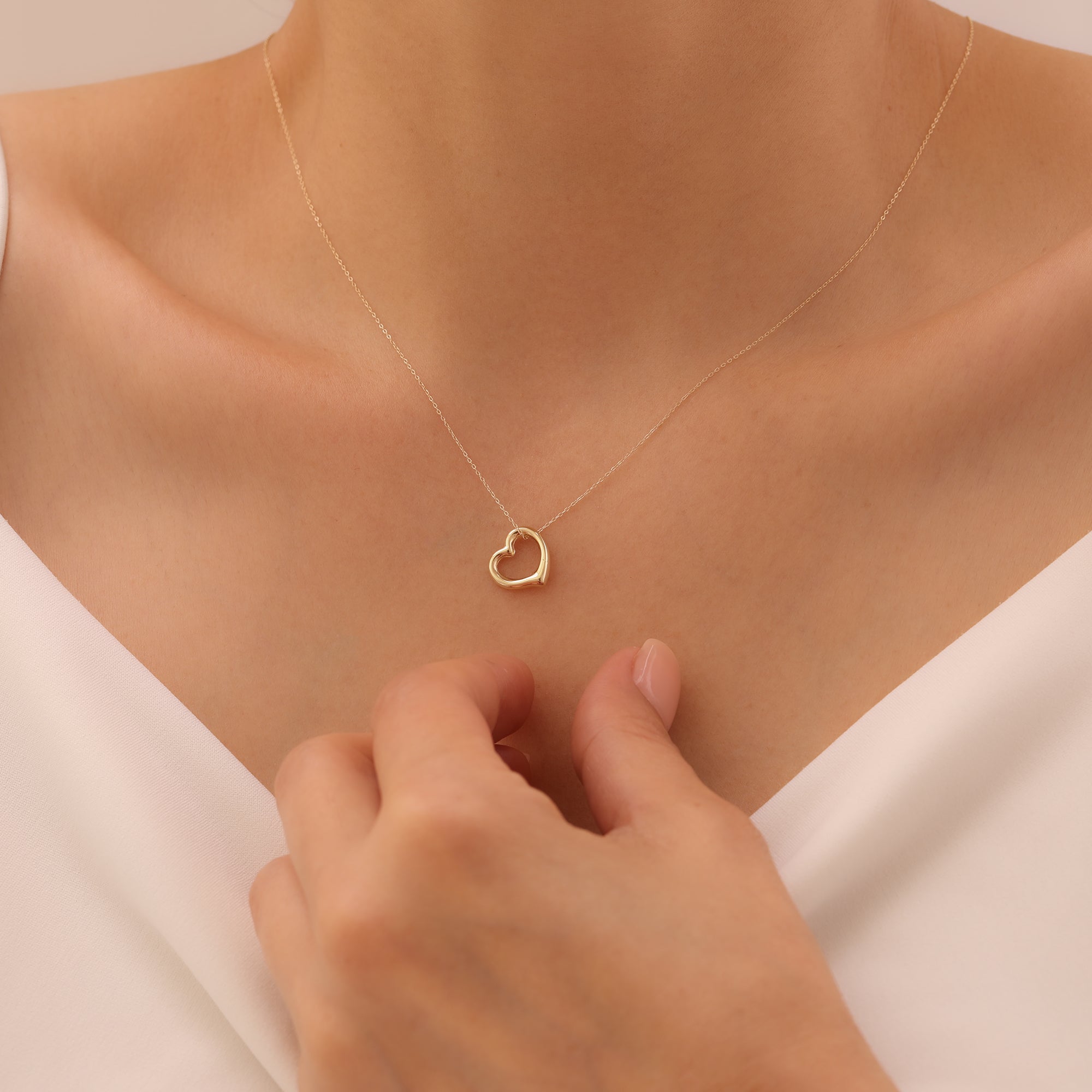 SEITLICH HOHLHERZ HALSKETTE | 14K GOLD