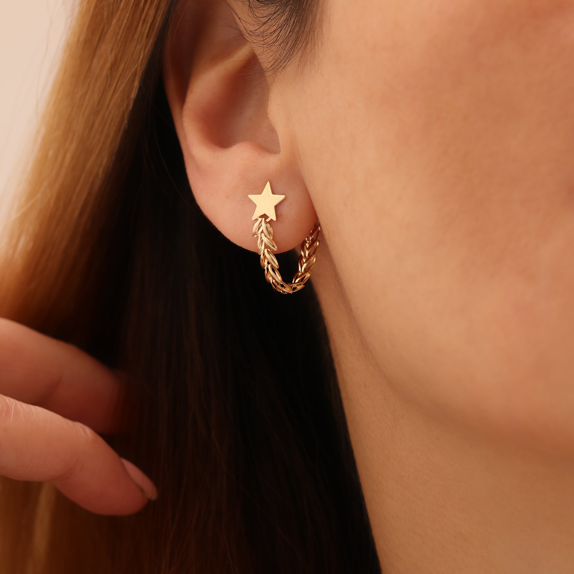 HÄNGENDER ÄHREN- UND STERN-OHRRINGE | 14K GOLD