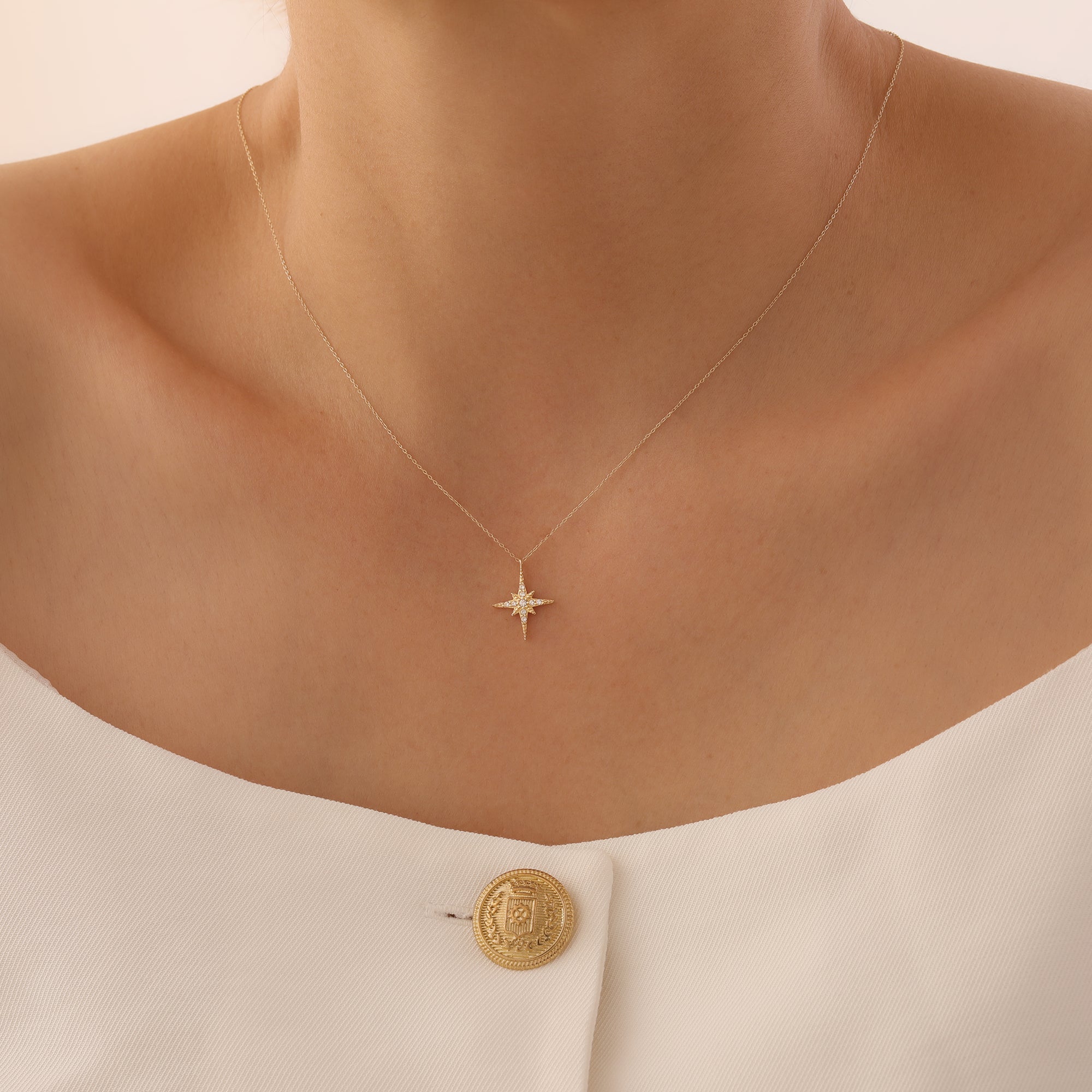 POLARSTERN MIT ZIRKONSTEIN HALSKETTE | 14K GOLD