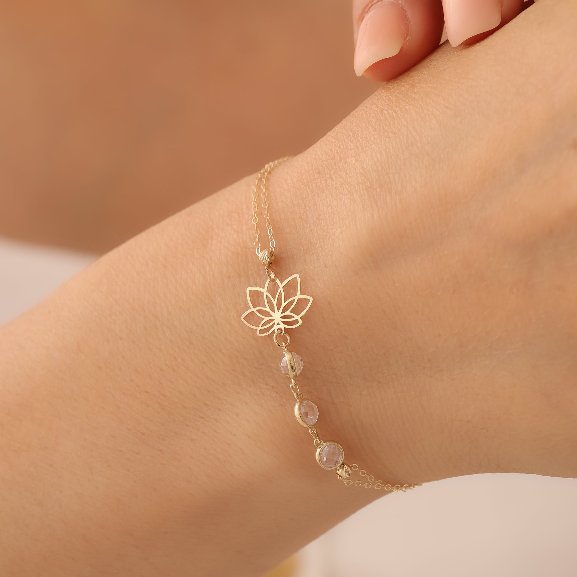 ZIRKON-DETAILLI LOTUS-KETTE DESIGN ARMKETTE | 14K GOLD