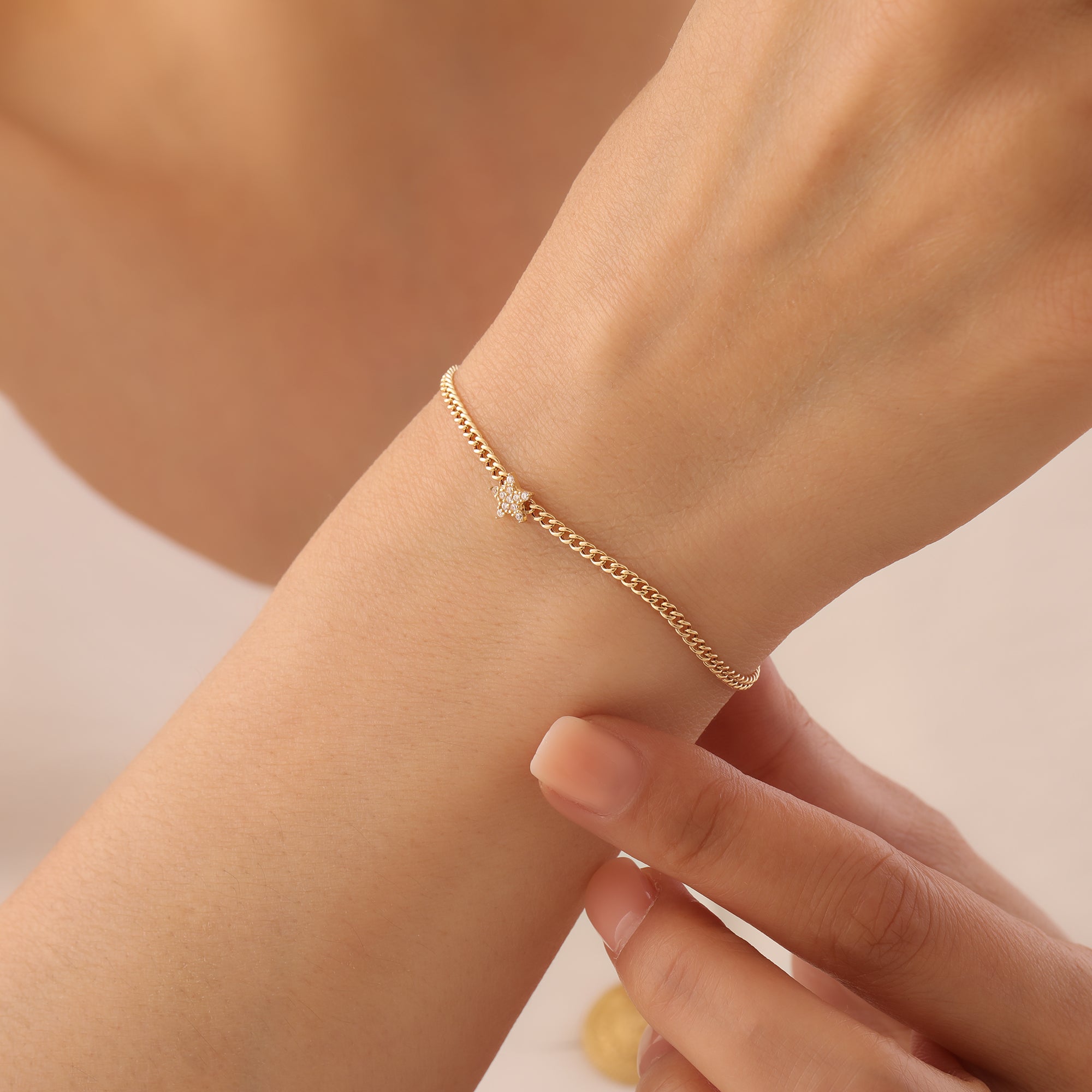 ZIRKONSTEIN STERNKETTE ARMKETTE | 14K GOLD