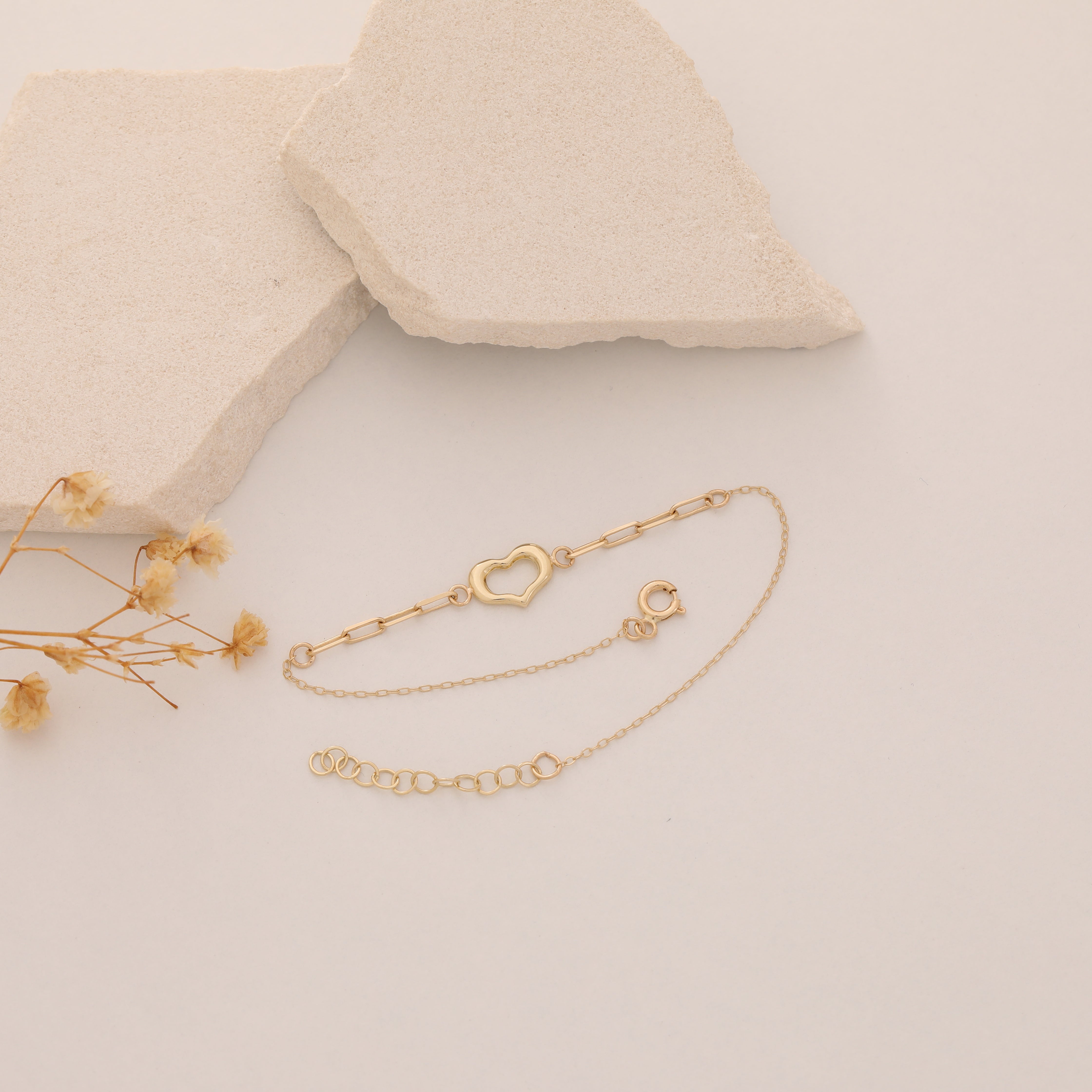 MINI BÜROKLAMMER-ARMBAND MIT HOHLEM HERZ ARMKETTE | 14K GOLD