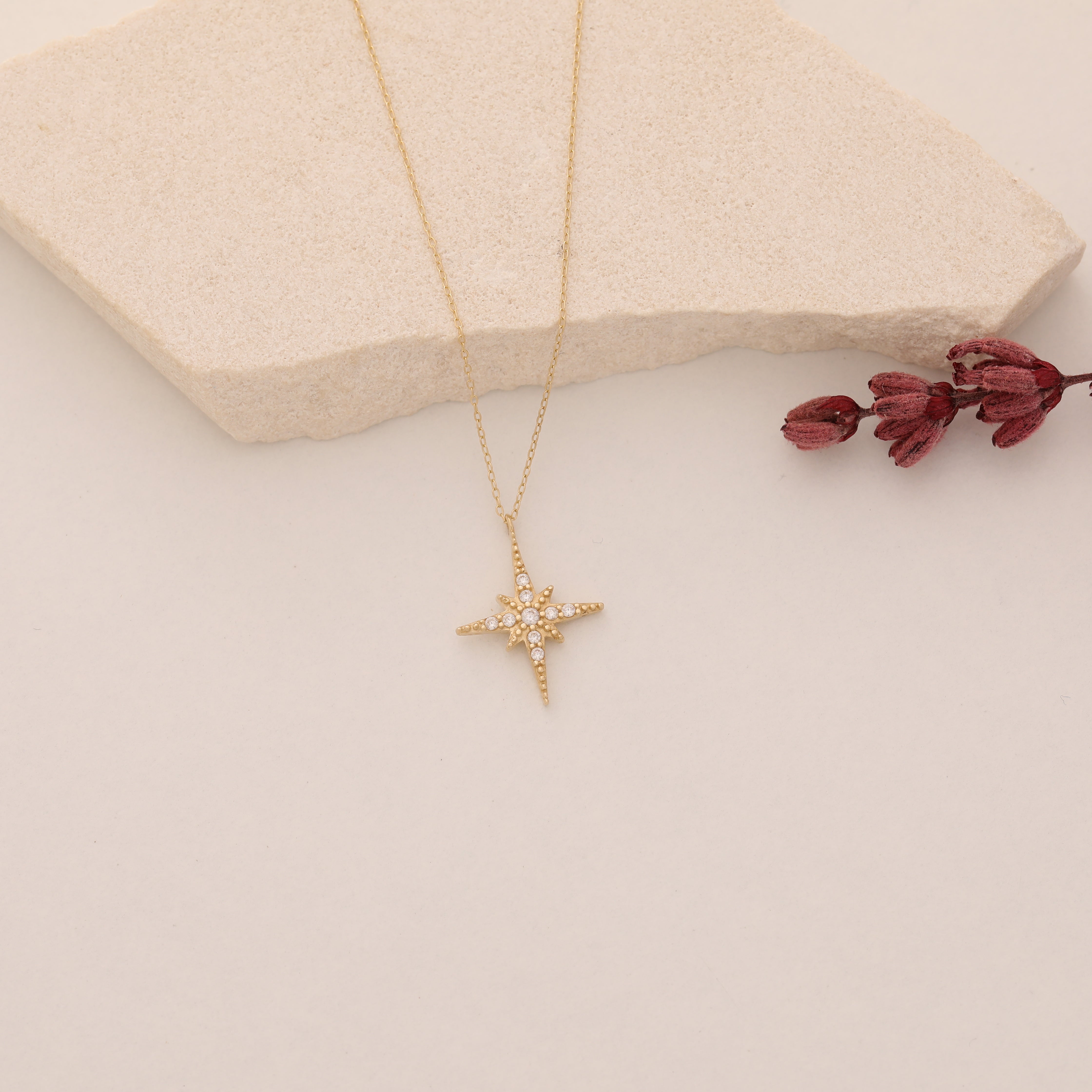 POLARSTERN MIT ZIRKONSTEIN HALSKETTE | 14K GOLD