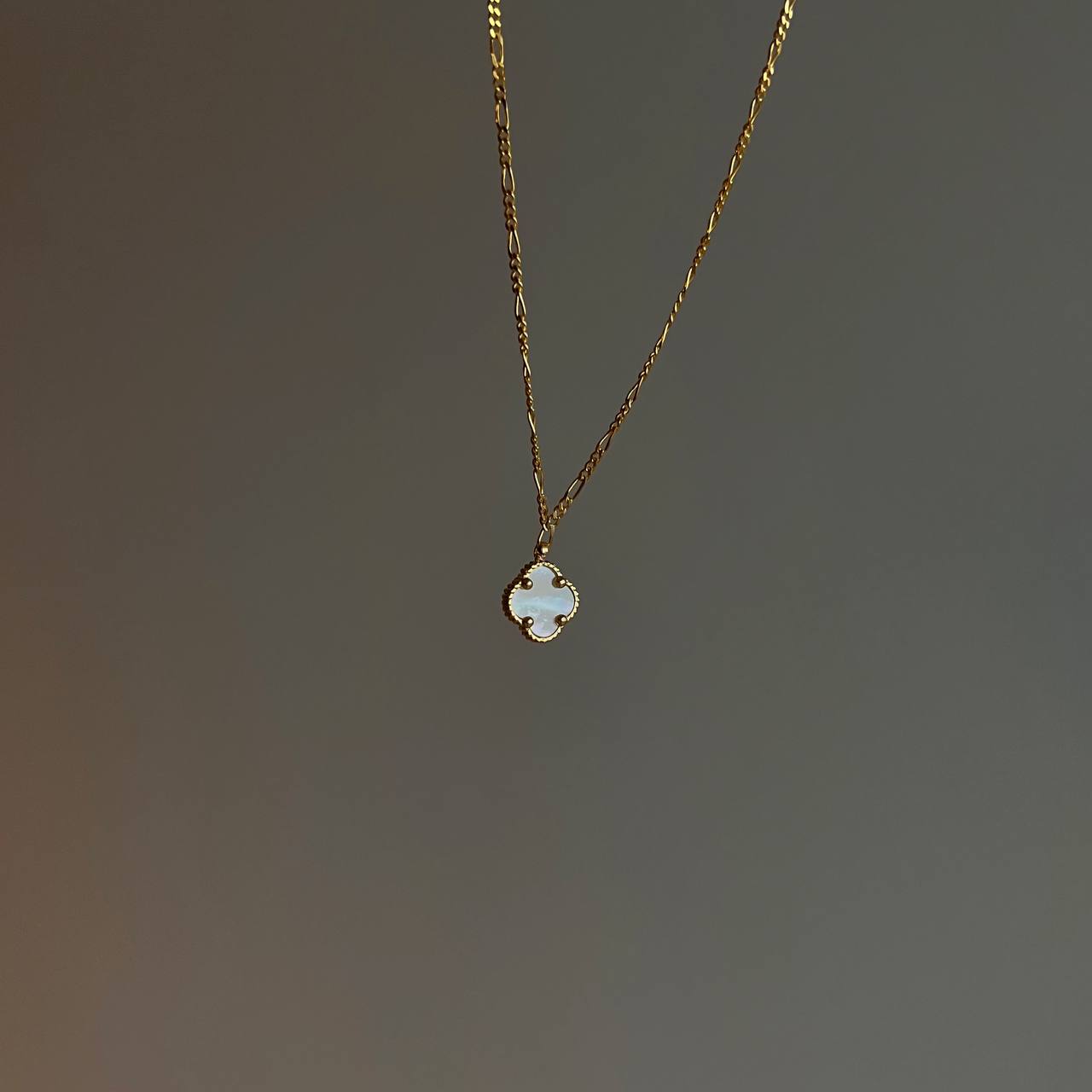 Kleeblatt Weisse Opal Halskette Figaro (8910147551575)