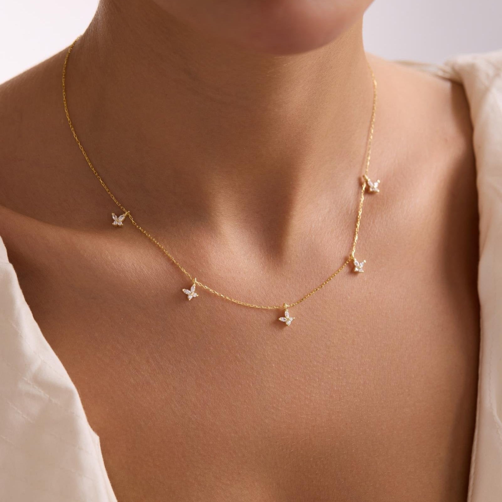BUTTERFLY WEISS KETTE | 925 SILBER