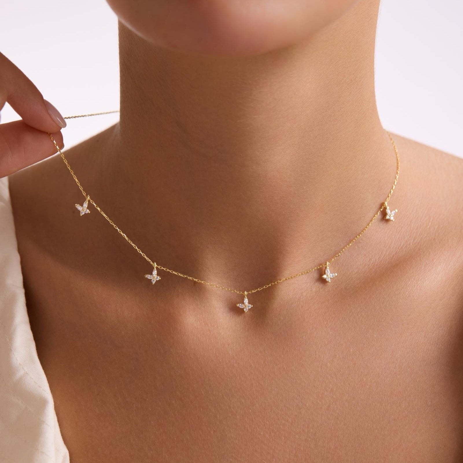 BUTTERFLY WEISS KETTE | 925 SILBER